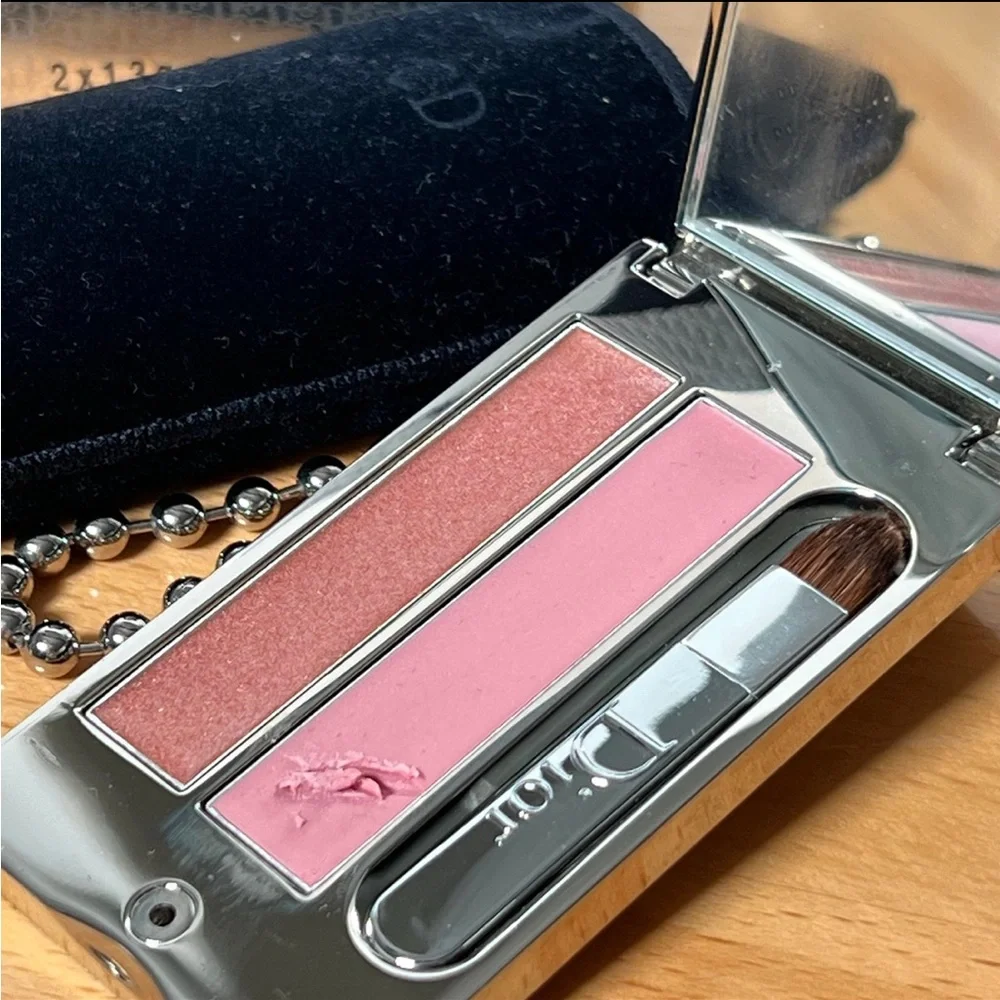 Dior Silver Sparkling Dog Tag Lip Duo Palette Keychain Vintage - Mauve Pearl